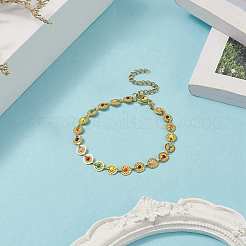 Colorful Enamel Flower Link Chain Bracelet&nbsp;X-BJEW-JB09940