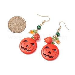 Pumpkin Synthetic Turquoise Dangle Earrings&nbsp;EJEW-TA00517