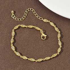 Brass Micro Pave Clear Cubic Zirconia Eye Link Chain Bracelets for Women&nbsp;BJEW-G764-09G