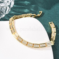 Rectangle Brass Micro Pave Clear Cubic Zirconia Link Chain Bracelets for Women&nbsp;BJEW-F530-03G