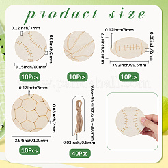 40Pcs 4 Styles Unfinished Wood Pendant Decorations&nbsp;WOOD-SP0001-37