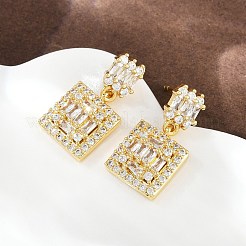 Brass Micro Pave Clear Cubic Zirconia Dangle Stud Earrings&nbsp;EJEW-K312-08G
