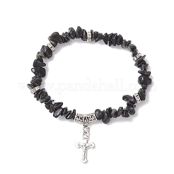 Natural Obsidian Chip Beaded Stretch Bracelets&nbsp;BJEW-JB12316-02