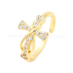 Brass Micro Pave Clear Cubic Zirconia Cuff Rings for Women&nbsp;RJEW-U047-08G