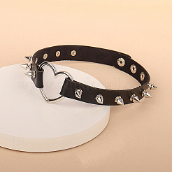 Adjustable Adjustable Gothic PU Leather Alloy Spike Rivet Heart Choker Necklaces for Women&nbsp;NJEW-WH20816-006P-B