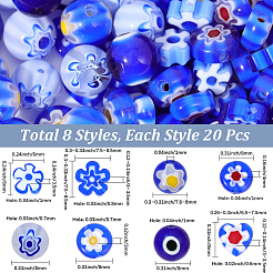 160Pcs 8 Styles Handmade Millefiori & Evil Eye Lampwork Beads&nbsp;LAMP-PA0001-73