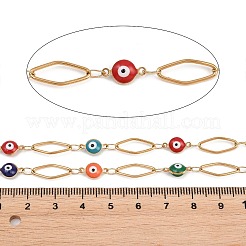 304 Stainless Steel Enamel Evil Eye & Rhombus Link Chains&nbsp;CHS-K021-13G-03