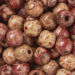 Printed Natural Wood Beads&nbsp;WOOD-TA0001-15