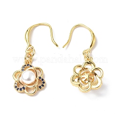 Natural Pearl Beaded Flower Dangle Earrings with Cubic Zirconia&nbsp;EJEW-B017-13G