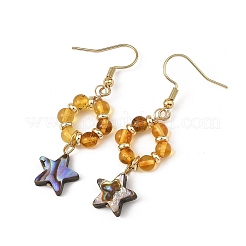 Star Natural Amber & Abalone Shell/Paua Shell Dangle Earrings&nbsp;EJEW-JE07358-01