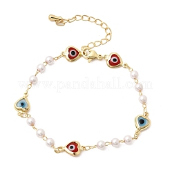 Brass & ABS Imitation Pearl Link Bracelest for Women&nbsp;BJEW-K298-01G
