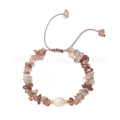Adjustable Natural Black Gold Rutilated Quartz Chip Beads Braided Bead Bracelets&nbsp;BJEW-JB11913