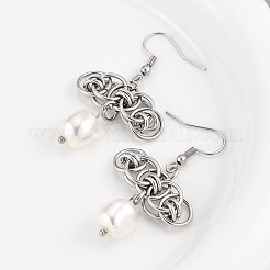 304 Stainless Steel & Resin Pearl Dangle Earrings&nbsp;WG7D62B-01