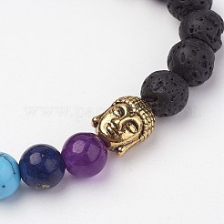 Lava Rock Beaded and Gemstone Beaded Stretch Bracelets&nbsp;BJEW-P065-C-08B