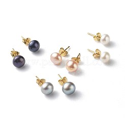 Natural Pearl Rondelle Stud Earrings&nbsp;EJEW-JE04585