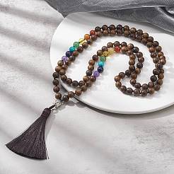 Natural & Synthetic Mixed Gemstone & Wood Buddhist Necklace&nbsp;NJEW-JN04308