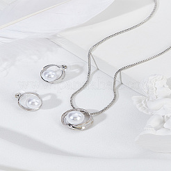 1 Set Alloy & Round Imitation Pearl Pendant Necklaces & Stud Earrings Sets&nbsp;SJEW-LP0001-57P