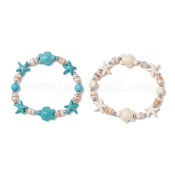 2Pcs Starfish & Turtle Natural Freshwater Shell Beads Stretch Bracelets for Women&nbsp;BJEW-JB11922