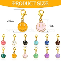 60Pcs 12 Colors Smiling Face Alloy Enamel Pendant Decoration&nbsp;HJEW-YW00046