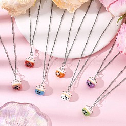 Porcelain Lucky Cat Pendant 304 Stainless Steel Twist Chain Necklaces for Women Men&nbsp;NJEW-JN05552