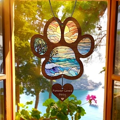Dog Paw Print Acrylic Memorial Pendant Decorations&nbsp;PW-WG0B123-01