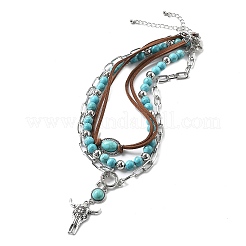3Pcs 3 Styles Retro Synthetic Turquoise & CCB Plastic Beaded Necklace Set&nbsp;NJEW-B120-01B
