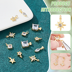 12Pcs 6 Styles Brass Cubic Zirconia Pendants&nbsp;KK-BC0013-60