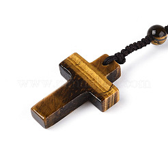 Natural Tiger Eye Pendant Necklaces&nbsp;NJEW-T001-03
