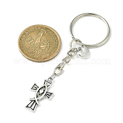 Alloy Cross with Jesus Fish & Heart Pendant Keychain&nbsp;KEYC-JKC00638