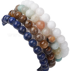 4Pcs Constellation 8mm Round Natural Lapis Lazuli & Malaysia Jade & Flower Amazonite & Yellow Tiger Eye Beaded Stretch Bracelets for Women&nbsp;BJEW-JB10638