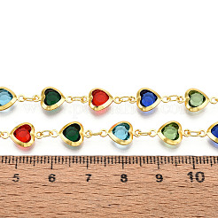 Brass Glass Heart Link Chains&nbsp;CHC-T018-13A-G