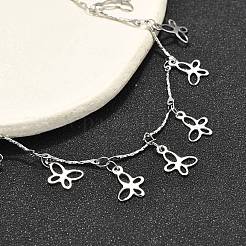 304 Stainless Steel Textured Link Bar Butterfly Charm Tassel Necklaces&nbsp;NJEW-R023-03P