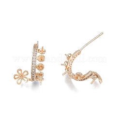 Brass Micro Pave Clear Cubic Zirconia Flower Stud Earring Findings&nbsp;KK-T062-241G