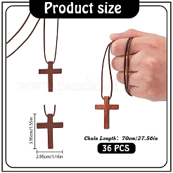 36Pcs Wood Cross Pendant Adjustable Waxed Polyester Cord Necklaces&nbsp;NJEW-DR00023