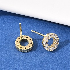 Brass Micro Pave Clear Cubic Zirconia Ring Stud Earrings&nbsp;EJEW-F400-12G