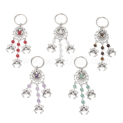 5Pcs 5 Styles Tibetan Style Alloy Natural Gemstone Keychains&nbsp;KEYC-JKC01240
