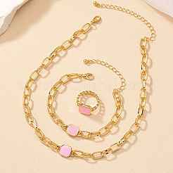 Square Alloy Enamel Cable Chain Necklaces & Bracelets & Rings Sets&nbsp;FS-WG26D3B-01