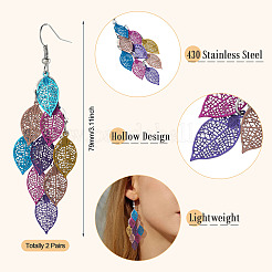2 Pairs 430 Stainless Steel Leaf Dangle Earrings&nbsp;EJEW-TA0001-83B