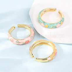 Brass Enamel Cuff Open Rings&nbsp;RJEW-P183-05G-M