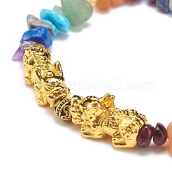 Natural & Synthetic Mixed Stone Chips Stretch Bracelet with Alloy Pixiu&nbsp;BJEW-JB08571