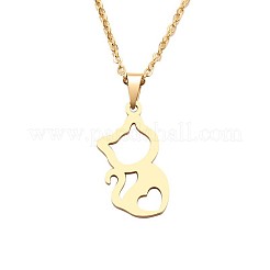 Cat Shape 304 Stainless Steel Hollow Kitten Pendant Necklaces for Women&nbsp;FS-WG44308-02