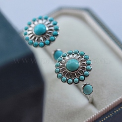 Adjustable Synthetic Turquoise with 925 Sterling Silver Cuff Rings Sets&nbsp;RJEW-C155-10