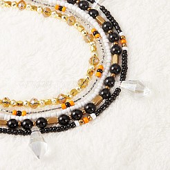 Sparkling Glass Seed Beads 5 Layered Anklet&nbsp;AJEW-SW00006-04