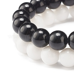 2Pcs 2 Color 10MM Natural Mashan Jade(Dyed) & Malaysia Jade(Dyed) Round Beaded Stretch Bracelets Set&nbsp;BJEW-JB07641