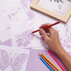 2Sets Square with Floral & Butterfly Pattern PET Drawing Stencil&nbsp;DIY-CW0001-12