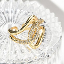 Brass Micro Pave Cubic Zirconia Adjustable Cuff Rings&nbsp;RJEW-C130-02G