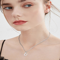 1Pc 304 Stainless Steel Letter Pendant Necklaces&nbsp;NJEW-LP0001-33U-P