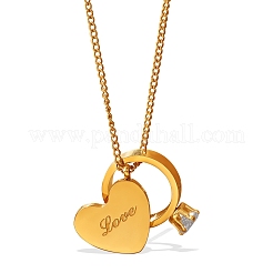 Valentine's Day 304 Stainless Steel Pave Clear Cubic Zirconia Ring & Love Heart Pendant Necklaces for Women&nbsp;WG8D8BB-01