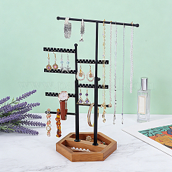 8-Tier T Bar Iron Earring Organizer Display Stands with Hexagon Wood Trays&nbsp;EDIS-WH0022-46