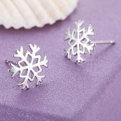 Real Platinum Plated Brass Snowflake Stud Earrings&nbsp;EJEW-EE0002-001